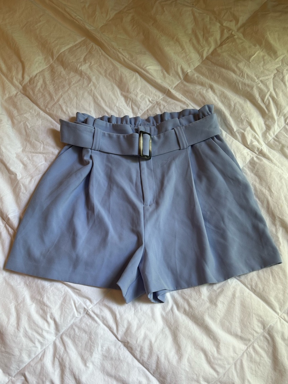 Blue Paperbag Waist Belted Women's Shorts